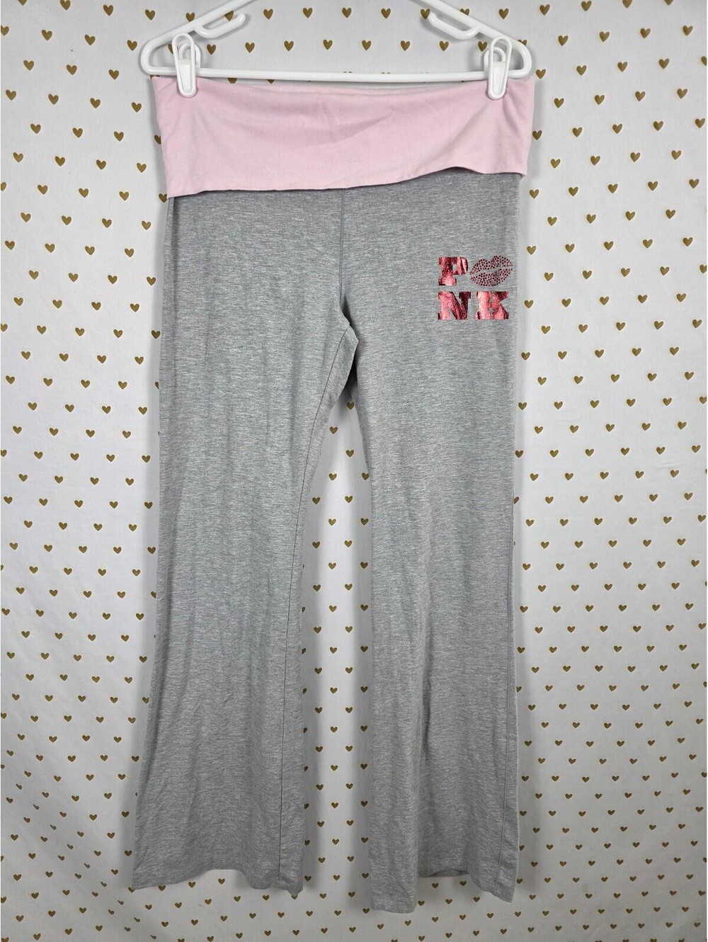 Victorias Secret PINK Foldover Bling Flared Yoga Pants LARGE